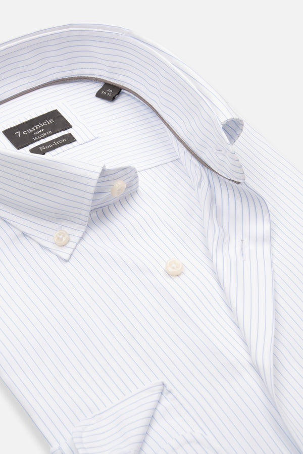 Camicia Uomo Cesare Essential Twill Bianco Blu No Stiro