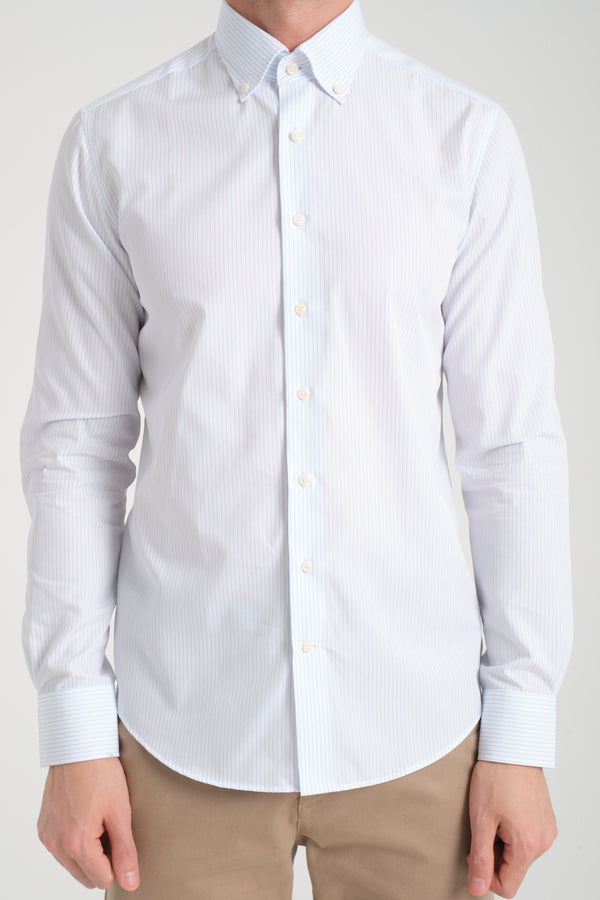 Camicia Uomo Cesare Essential Twill Bianco Blu No Stiro