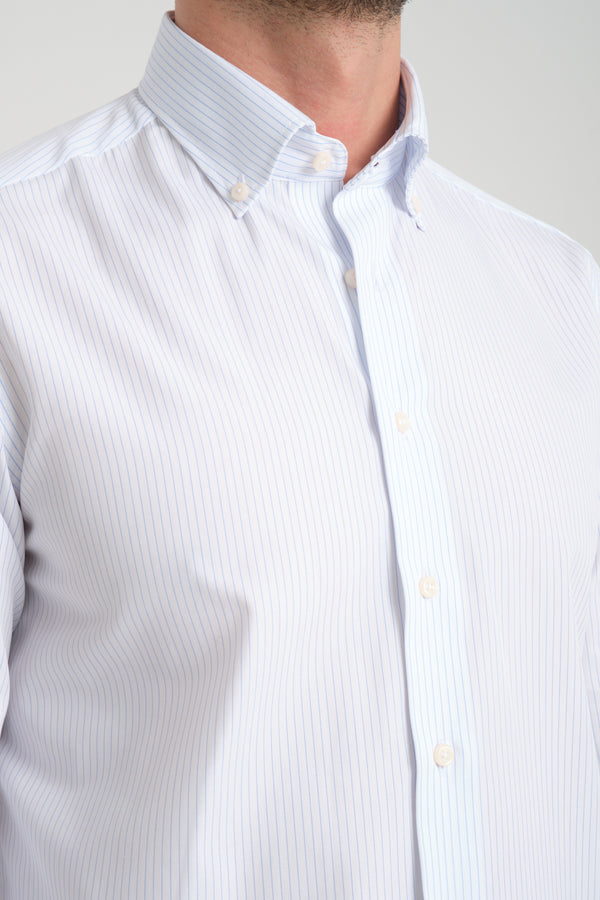 Camicia Uomo Cesare Essential Twill Bianco Blu No Stiro