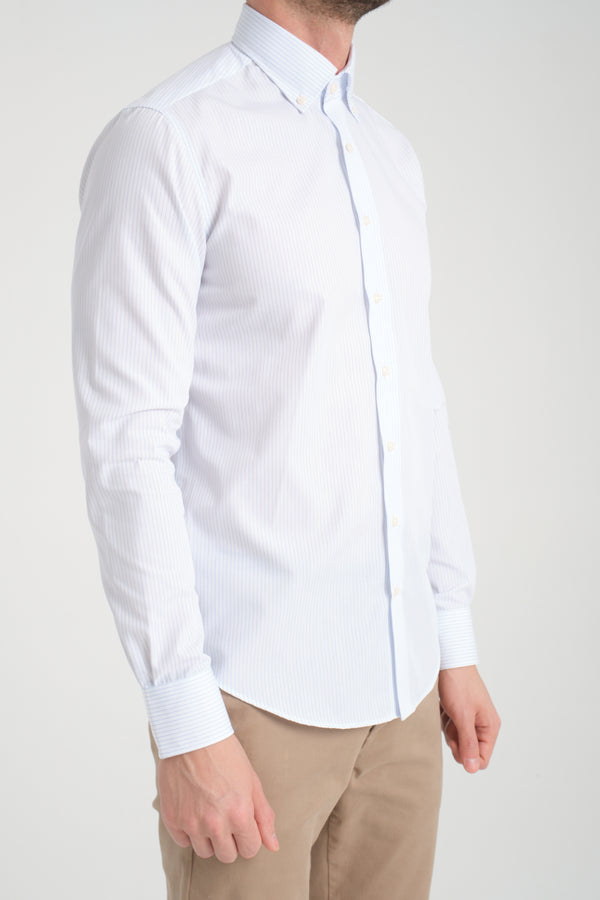 Camicia Uomo Cesare Essential Twill Bianco Blu No Stiro