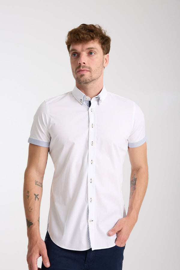 Camisa Hombre Manga corta Iconic Popelin Stretch Blanco