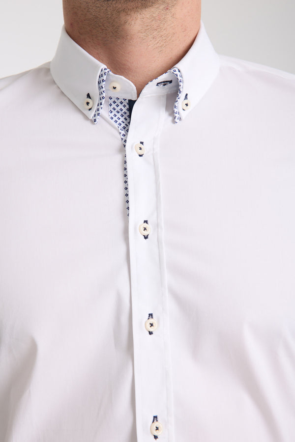 Camisa Hombre Manga corta Iconic Popelin Stretch Blanco