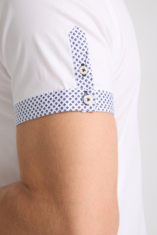 Camisa Hombre Manga corta Iconic Popelin Stretch Blanco