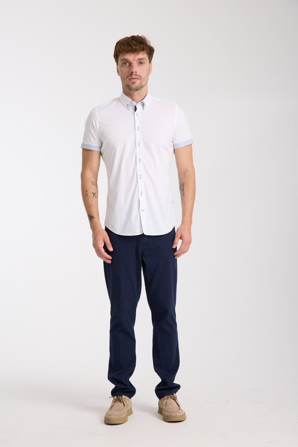 Camisa Hombre Manga corta Iconic Popelin Stretch Blanco