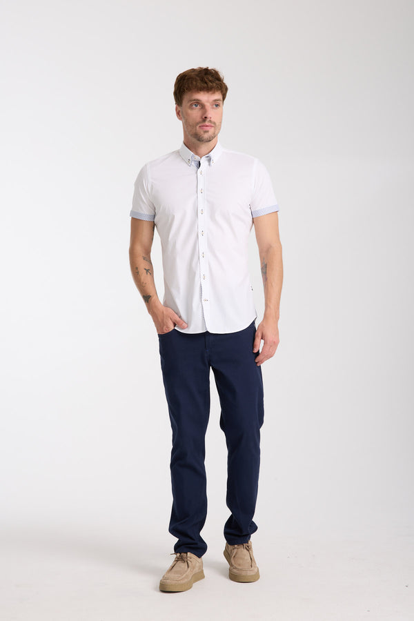 Camisa Hombre Manga corta Iconic Popelin Stretch Blanco