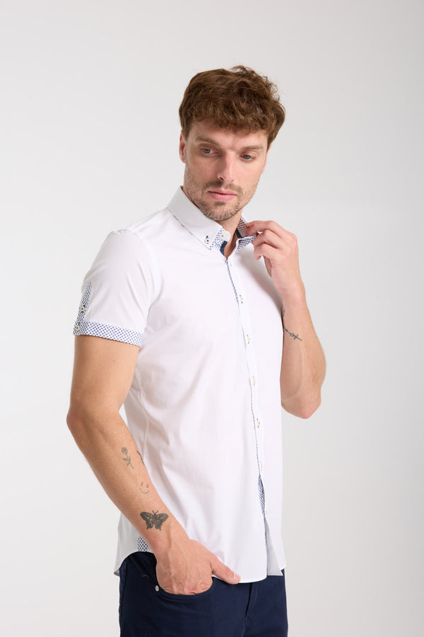 Camisa Hombre Manga corta Iconic Popelin Stretch Blanco