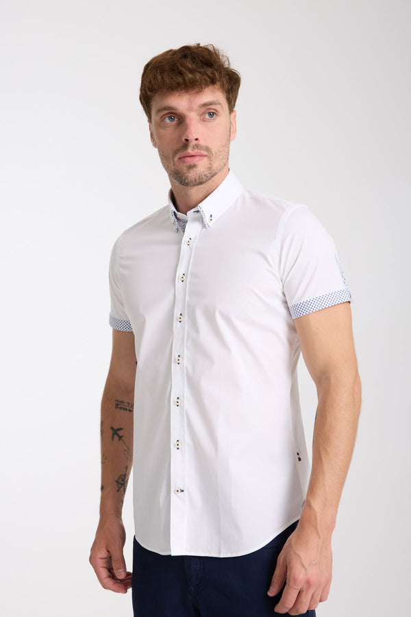 Camisa Hombre Manga corta Iconic Popelin Stretch Blanco