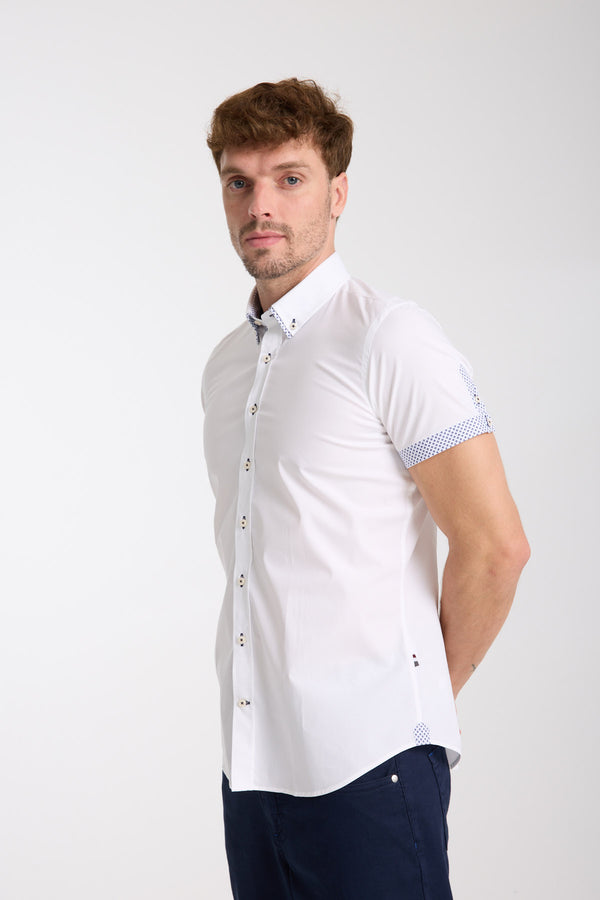 Camisa Hombre Manga corta Iconic Popelin Stretch Blanco