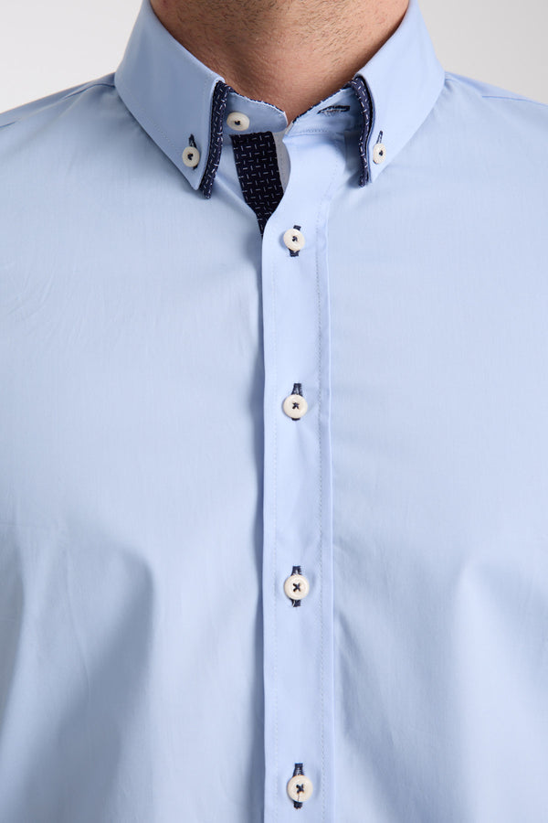 Camicia Uomo Manica Corta Iconic Popelin Stretch Celeste