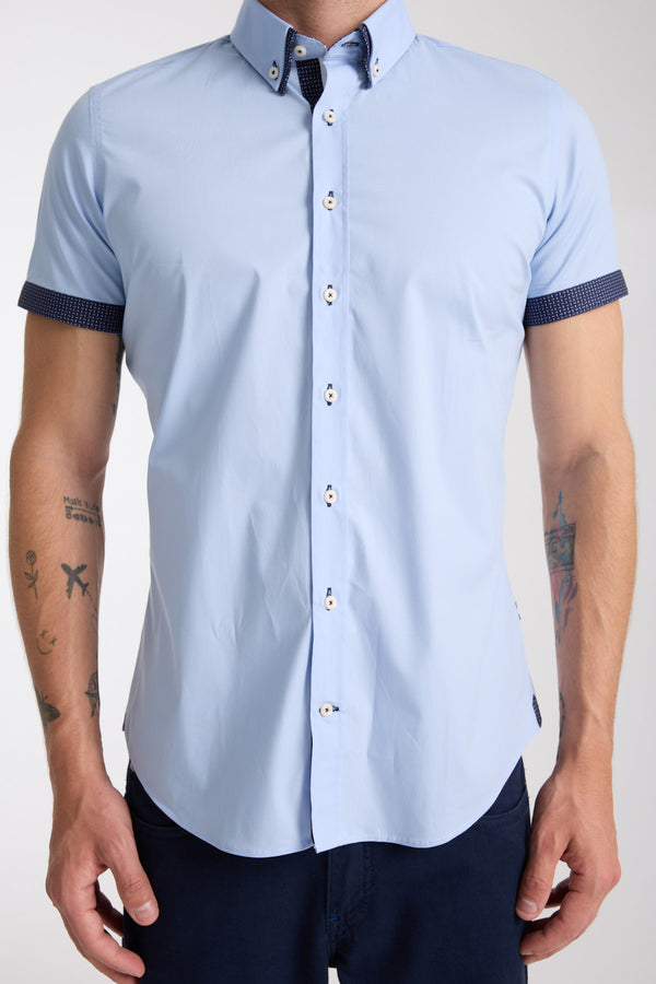 Camicia Uomo Manica Corta Iconic Popelin Stretch Celeste