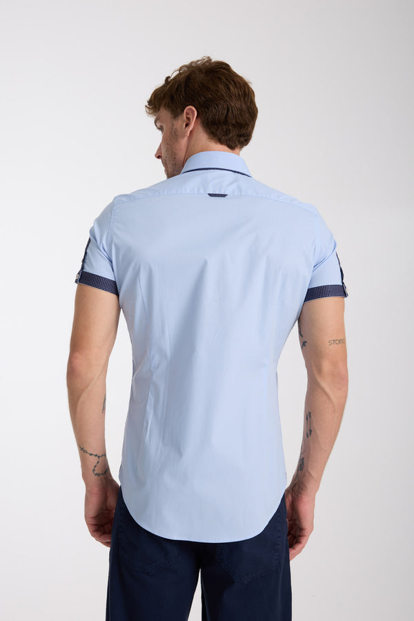Camicia Uomo Manica Corta Iconic Popelin Stretch Celeste