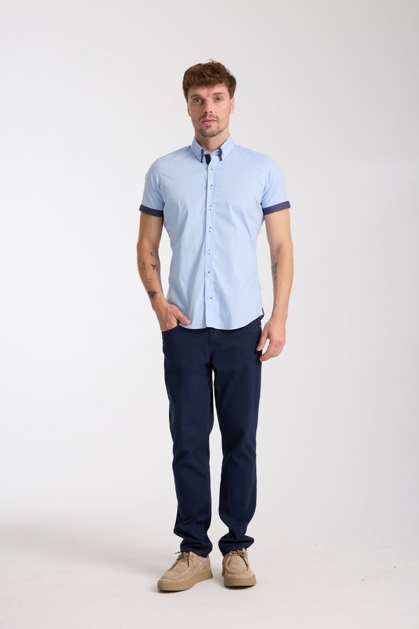 Camicia Uomo Manica Corta Iconic Popelin Stretch Celeste