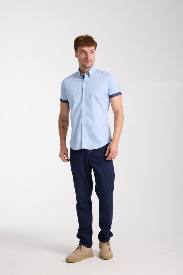 Camicia Uomo Manica Corta Iconic Popelin Stretch Celeste