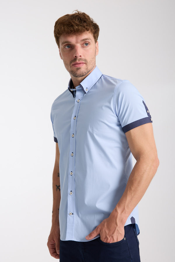 Camicia Uomo Manica Corta Iconic Popelin Stretch Celeste
