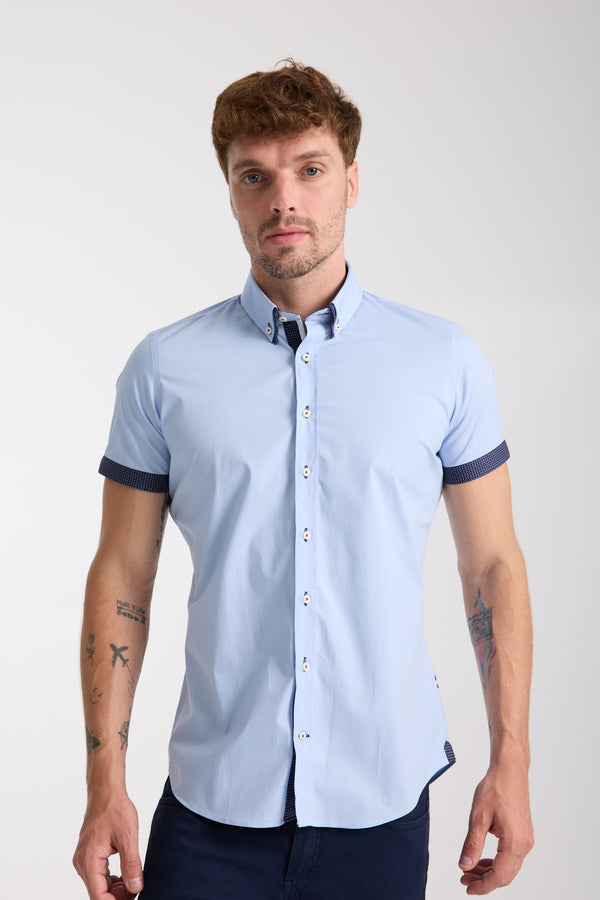 Camicia Uomo Manica Corta Iconic Popelin Stretch Celeste