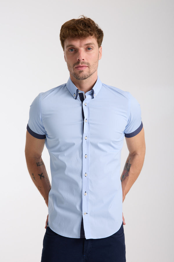 Camicia Uomo Manica Corta Iconic Popelin Stretch Celeste