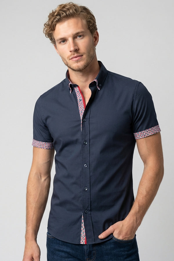Iconic Herren Hemd Kurzarm Poplin Stretch Blau