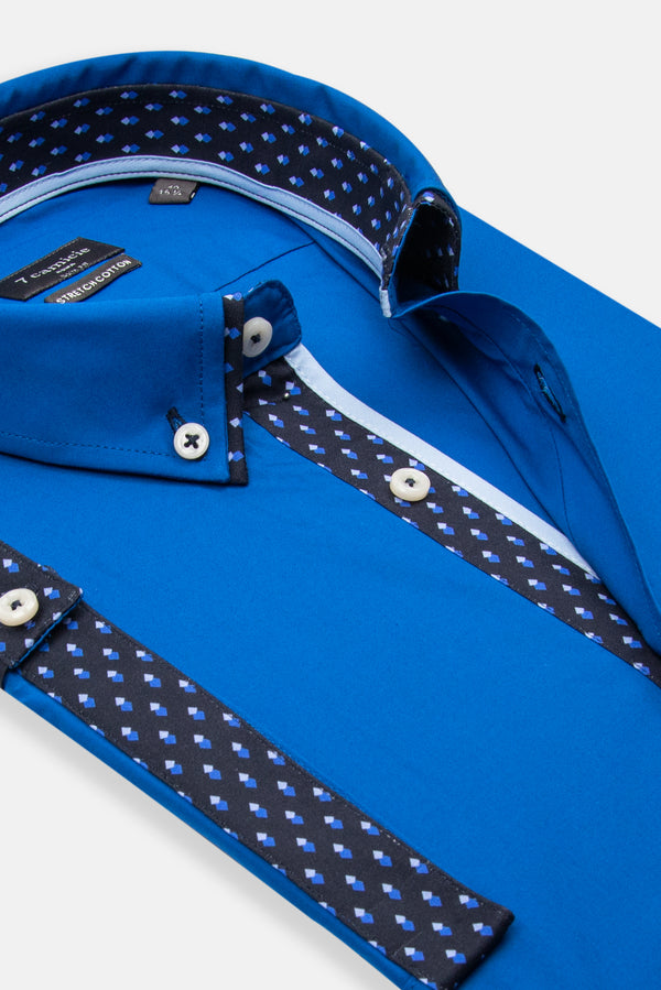 Chemise Homme Manche Courte Iconic Popelin Stretch Bleu marine