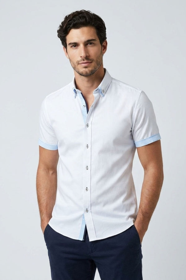 Camisa Hombre Manga corta Iconic Popelin Stretch Blanco