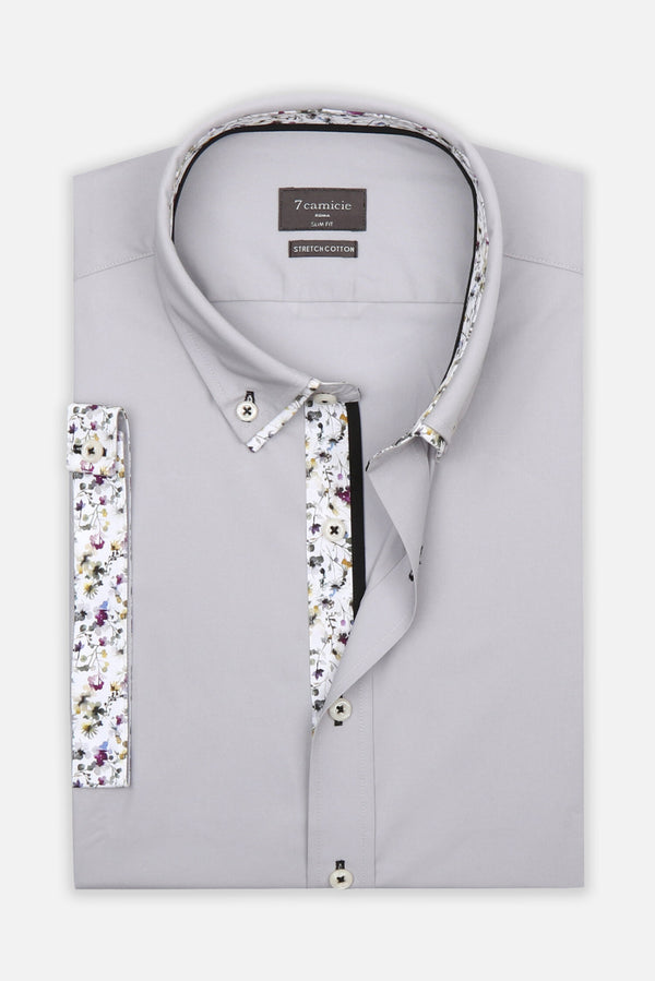 Camisa Hombre Manga corta Iconic Popelin Stretch Gris