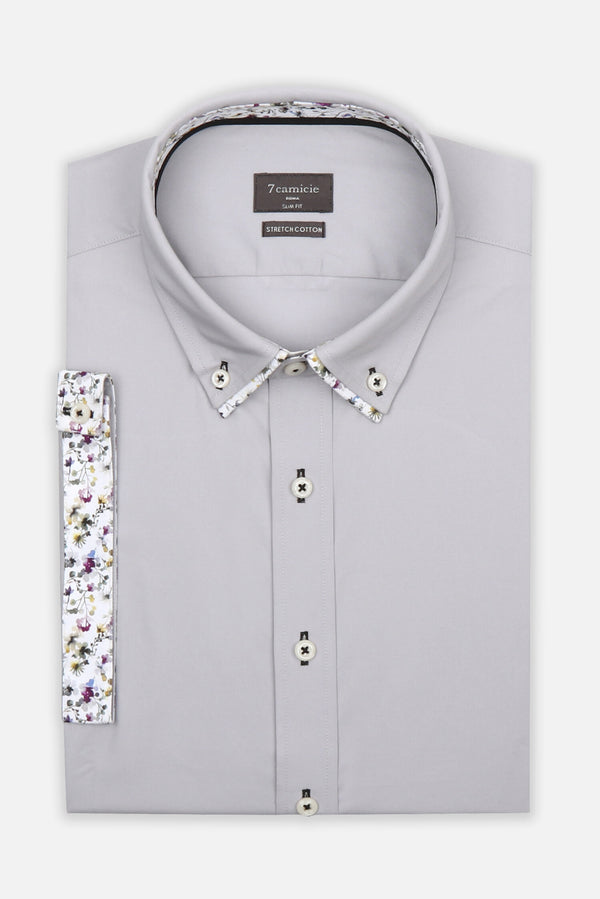 Camisa Hombre Manga corta Iconic Popelin Stretch Gris