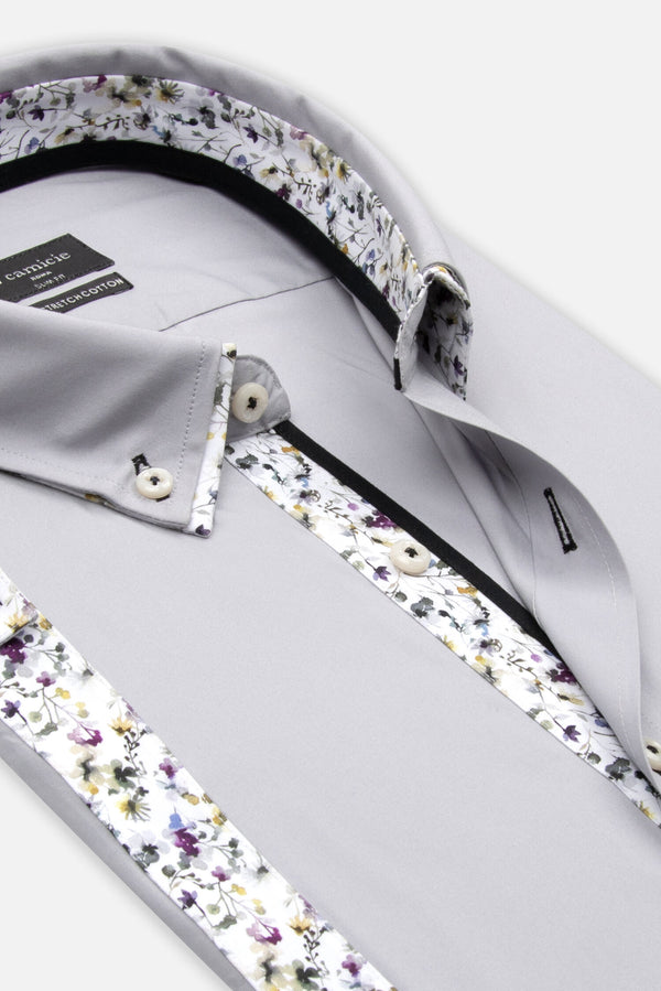 Camisa Hombre Manga corta Iconic Popelin Stretch Gris