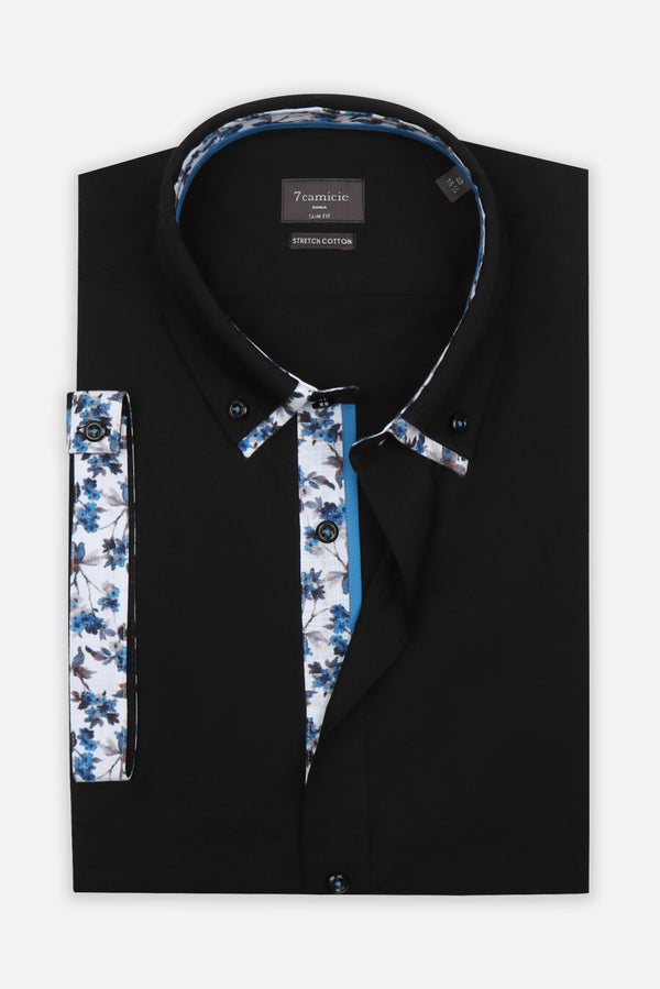 Camisa Hombre Manga corta Iconic Popelin Stretch Negro