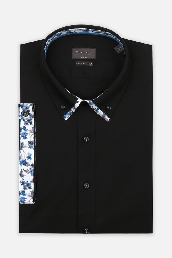 Camisa Hombre Manga corta Iconic Popelin Stretch Negro