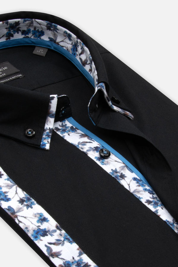 Camisa Hombre Manga corta Iconic Popelin Stretch Negro