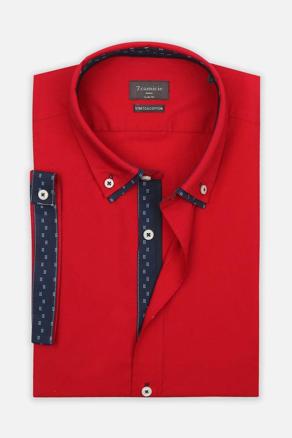 Camisa Hombre Manga corta Iconic Popelin Stretch Rojo