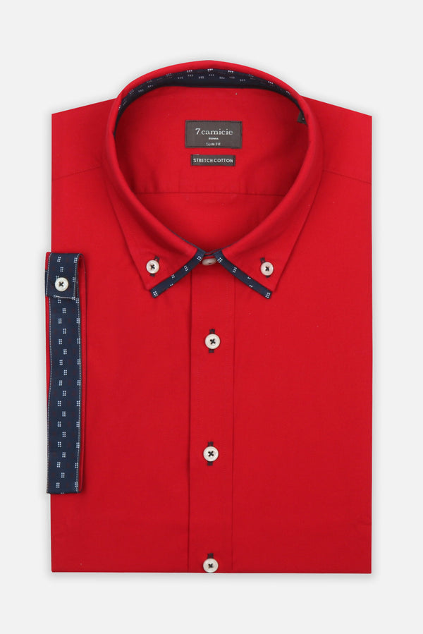 Camisa Hombre Manga corta Iconic Popelin Stretch Rojo