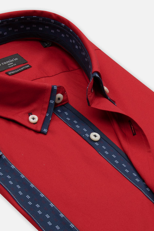 Camisa Hombre Manga corta Iconic Popelin Stretch Rojo