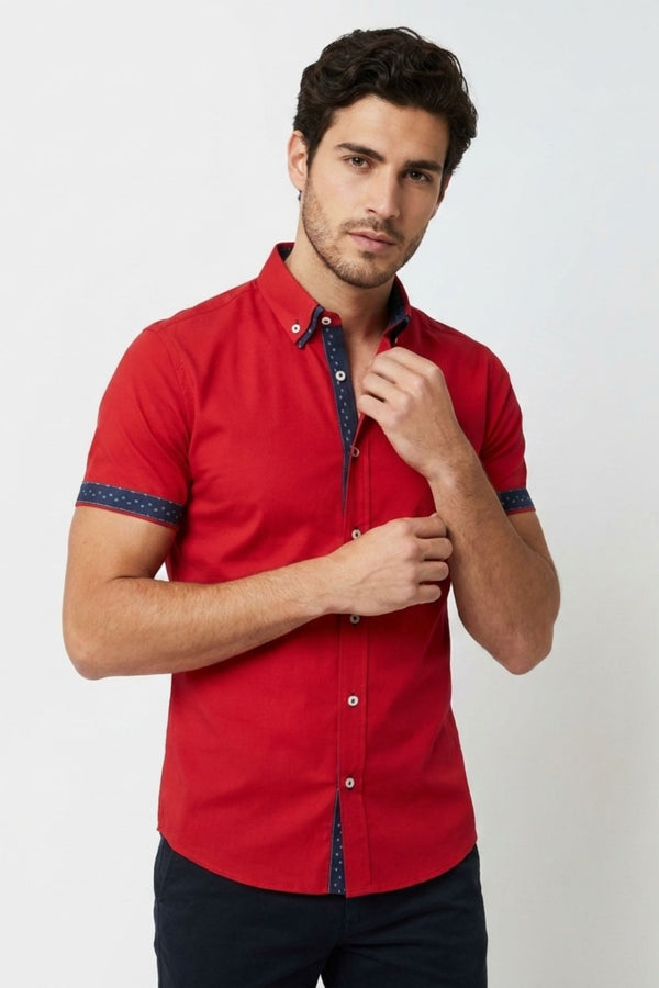 Camisa Hombre Manga corta Iconic Popelin Stretch Rojo