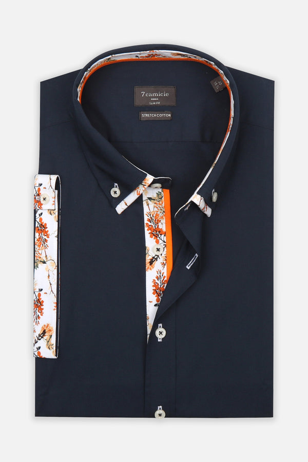 Camisa Hombre Manga corta Iconic Popelin Stretch Azul