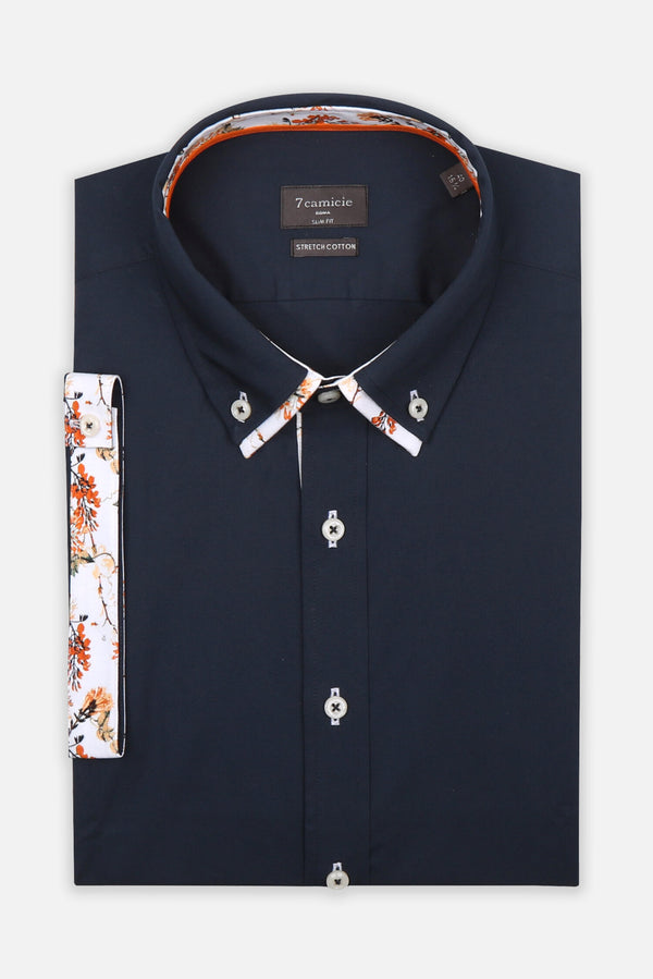 Camisa Hombre Manga corta Iconic Popelin Stretch Azul