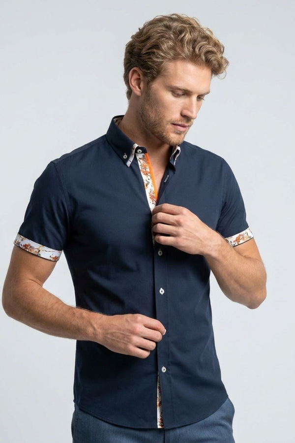Camisa Hombre Manga corta Iconic Popelin Stretch Azul