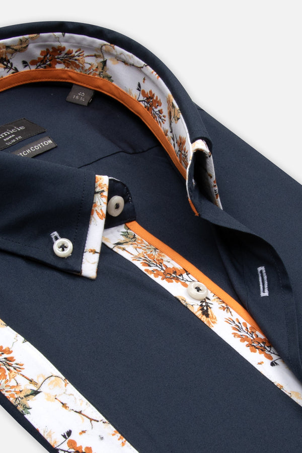 Camisa Hombre Manga corta Iconic Popelin Stretch Azul