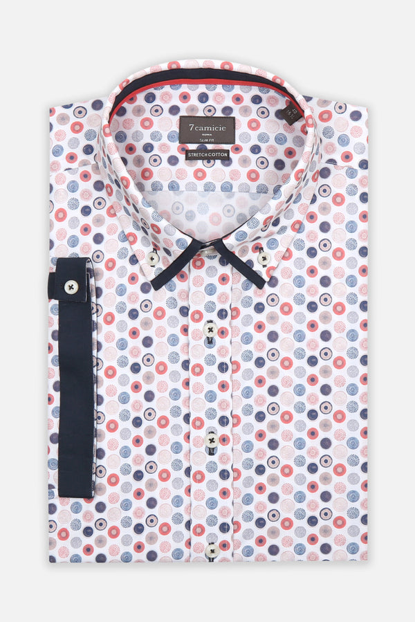 Camicia Uomo Manica Corta Iconic Popelin Stretch Bianco Arancione