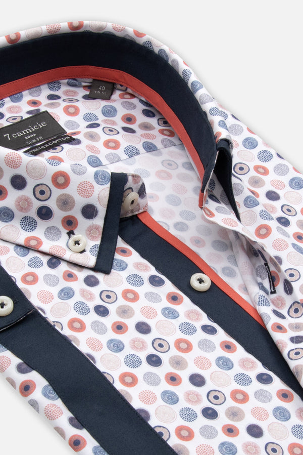 Camicia Uomo Manica Corta Iconic Popelin Stretch Bianco Arancione