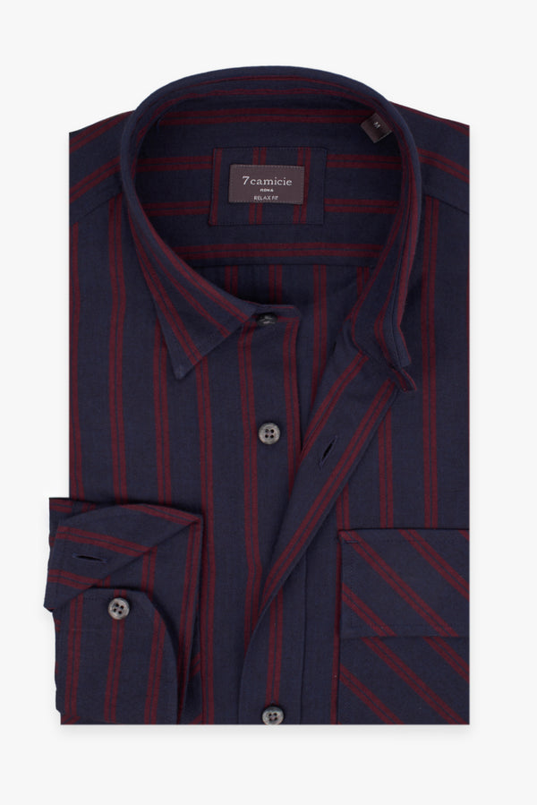 Camicia Uomo Sport in Twill Blu Rossa con Tasche