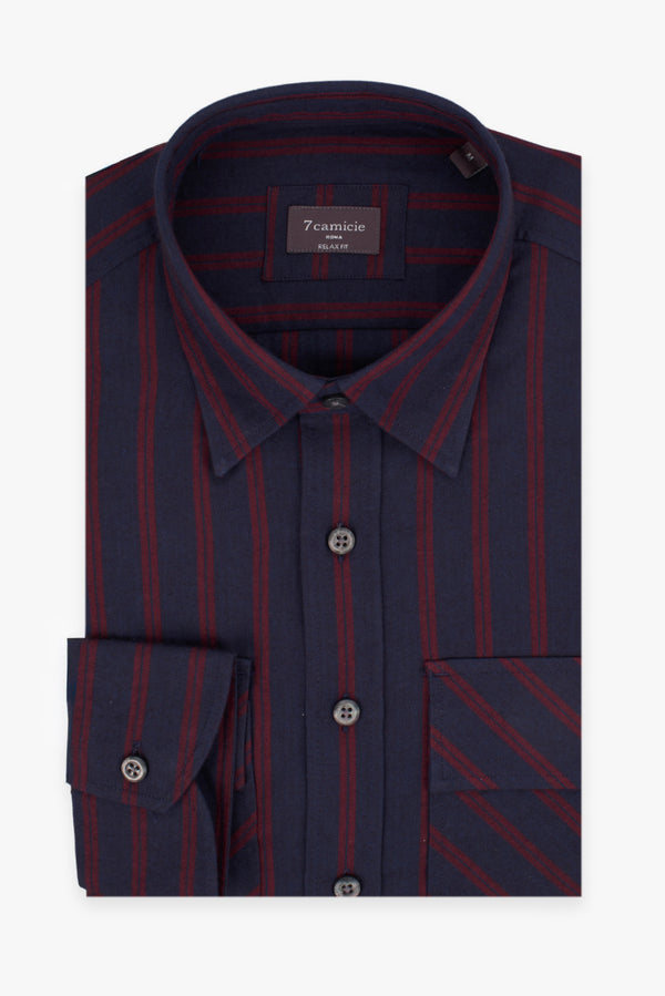 Camicia Uomo Sport in Twill Blu Rossa con Tasche