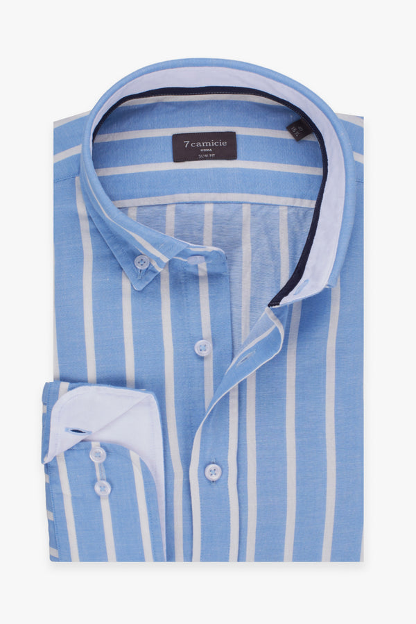 Leonardo Sport Linen Man Shirt Light Blue White
