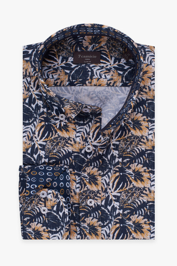 Camicia Uomo Leonardo Sport Popelin Blu Arancione