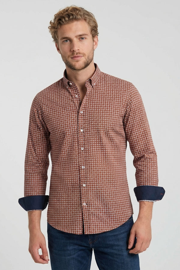 Leonardo Sport Herren Hemd Poplin Stretch Blau Orange