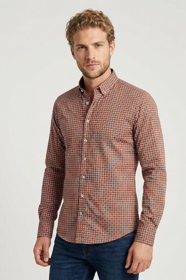 Leonardo Sport Herren Hemd Poplin Stretch Blau Orange