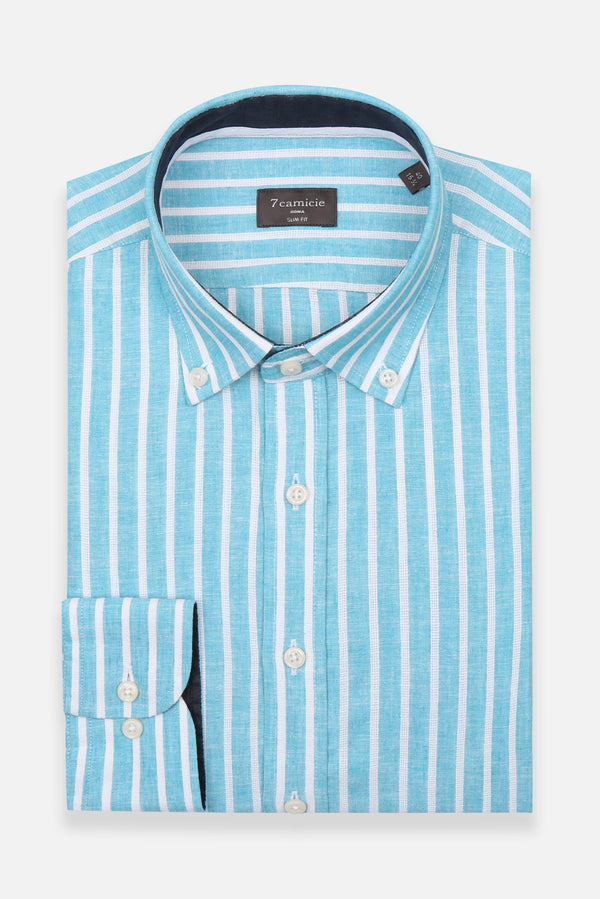 Leonardo Linen Man Shirt Light Blue White