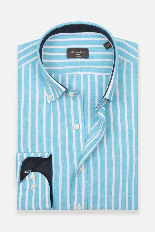 Leonardo Linen Man Shirt Light Blue White