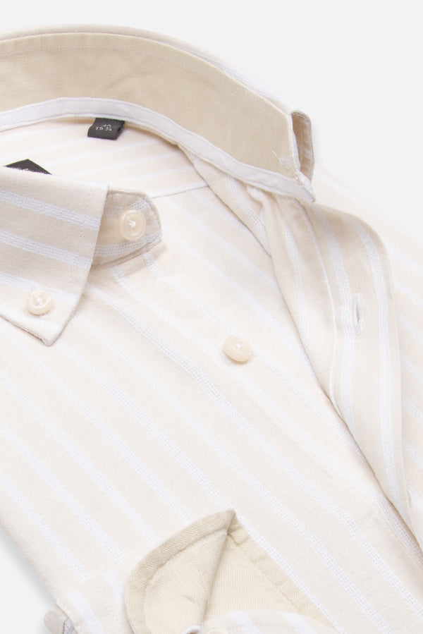 Camisa Hombre Leonardo Sport Lino Beige Blanco