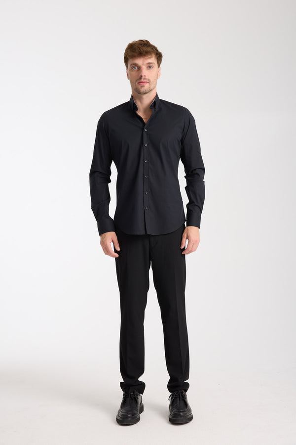 Camisa Hombre Leonardo Sport Popelin Stretch Negro