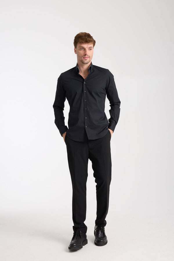 Camisa Hombre Leonardo Sport Popelin Stretch Negro